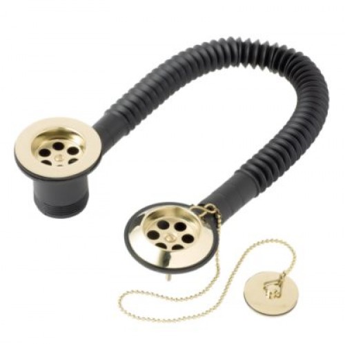 Bath Waste, Plug and Chain in Gold with Overflow