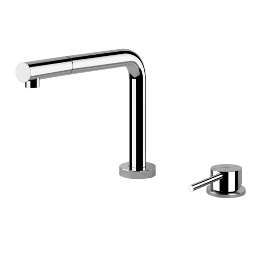 Gessi LOGIC 2 Hole Kitchen Mixer Tap with 3 Positions and Pull Out Rinse Brushed Nickel