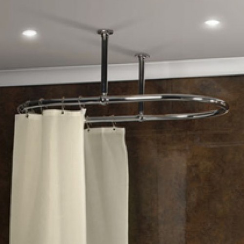 Oval Shower Curtain Rail with 2 Ceiling Fixings in High Quality Nickel Plated Brass Large