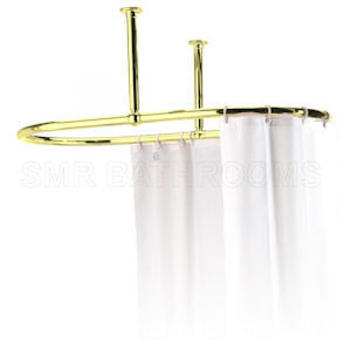 Oval Shower Curtain Rail with Ceiling Fixing in polished Brass