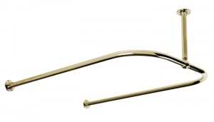 Tubular Brass U Shaped Shower Curtain Rail with Ceiling Fixing in High Quality Polished Brass